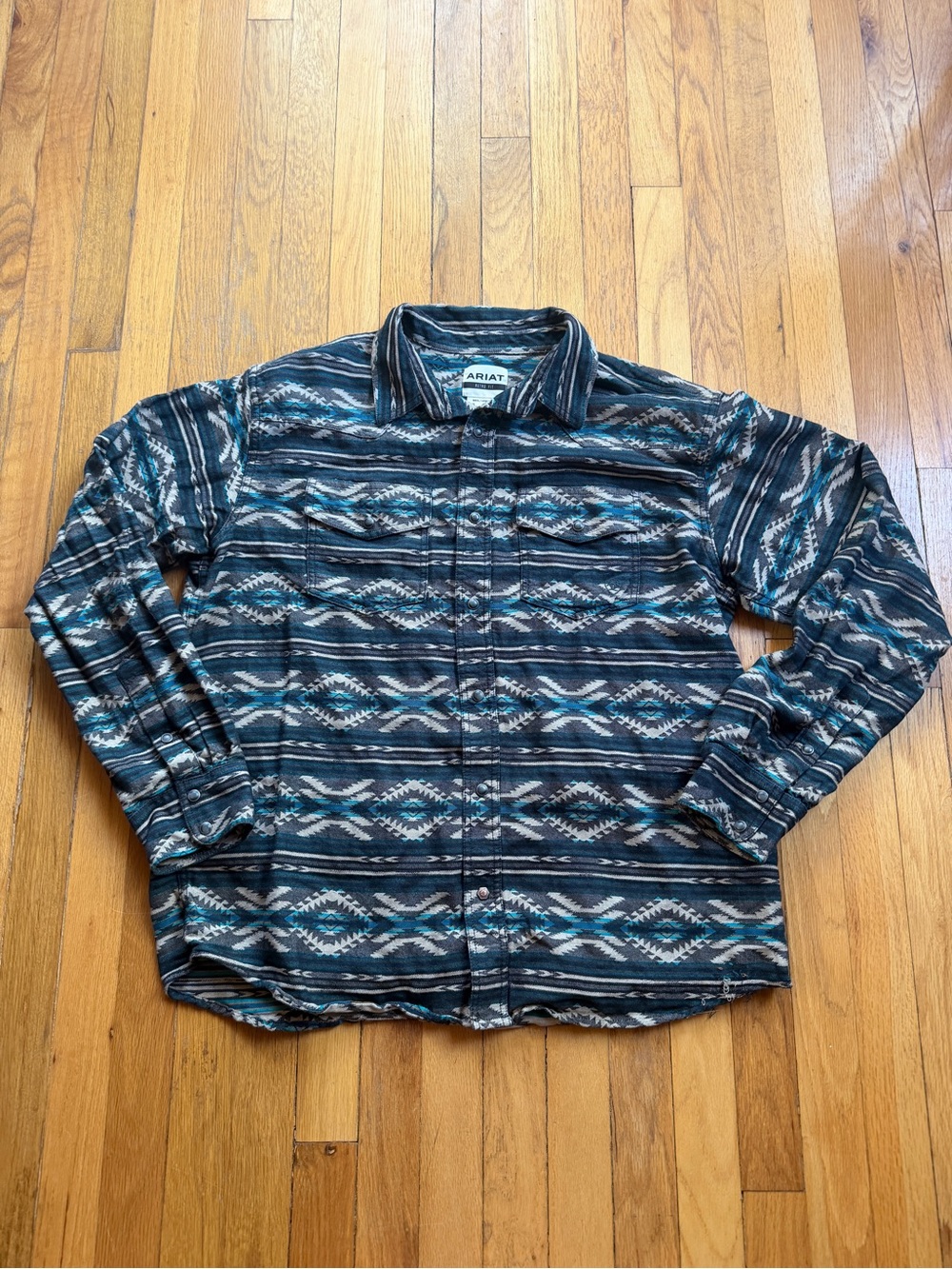 Ariat black and blue southwestern long sleeve snap shirt